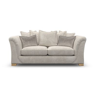 Milldale 3 Seater Pillow Back Sofa in Milo Cream Fabric with Linen Scatters