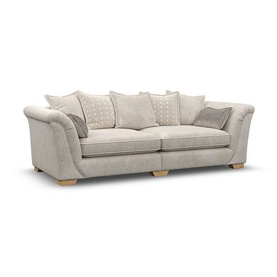 Milldale 4 Seater Pillow Back Sofa in Milo Cream Fabric with Linen Scatters