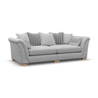 Milldale 4 Seater Pillow Back Sofa in Milo Silver Fabric with Grey Scatters