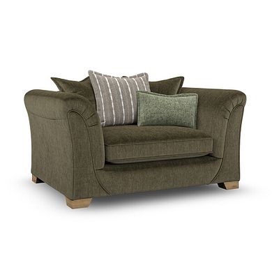 Milldale Pillow Back Loveseat in Garda Seaweed Fabric with Earth Scatters