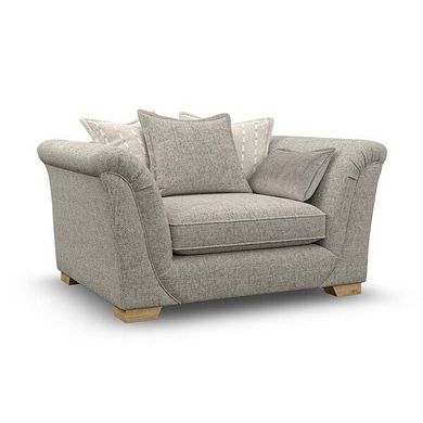 Milldale Pillow Back Loveseat in Milo Mink Fabric with Linen Scatters