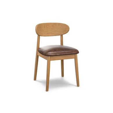 Modern Natural Oak Chair with Vintage Brown Leather Look Seat