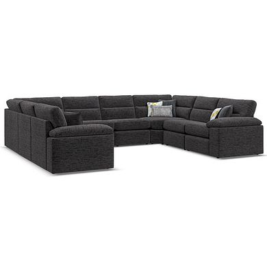 Morgan Large U-Shape Modular Corner Sofa in Santos Black with Green and Grey Scatters - Group 11