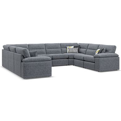 Morgan Large U-Shape Modular Corner Sofa in Santos Grey with Green and Grey Scatters - Group 11