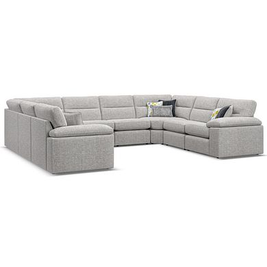 Morgan Large U-Shape Modular Corner Sofa in Santos Silver with Green and Grey Scatters - Group 11