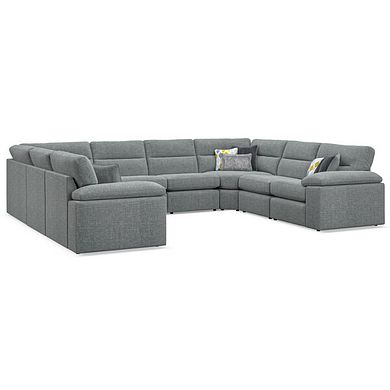 Morgan Large U-Shape Modular Corner Sofa in Santos Steel with Green and Grey Scatters - Group 11