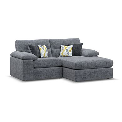 Morgan Modular 2 Seater Right Hand Compact Chaise Sofa in Santos Grey with Green and Grey Scatters - Group 13