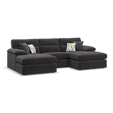 Morgan Modular 3 Seater U-Shape Chaise Sofa in Santos Black with Green and Grey Scatters - Group 16