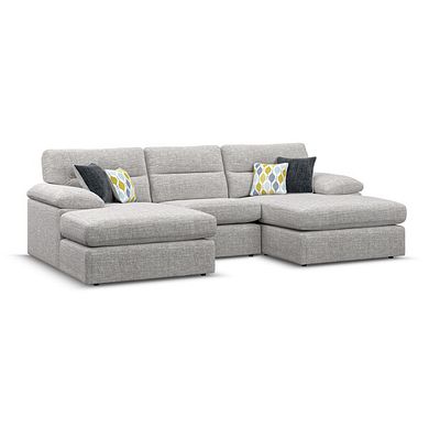 Morgan Modular 3 Seater U-Shape Chaise Sofa in Santos Silver with Green and Grey Scatters - Group 16
