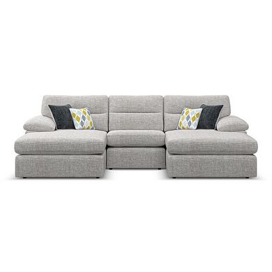 Morgan Modular 3 Seater U-Shape Chaise Sofa in Santos Silver with Green and Grey Scatters - Group 16