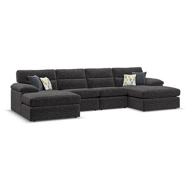 Morgan Modular 4 Seater U-Shape Chaise Sofa in Santos Black with Green and Grey Scatters - Group 17