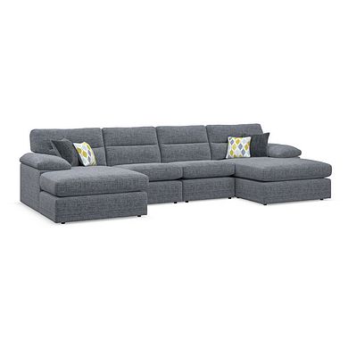 Morgan Modular 4 Seater U-Shape Chaise Sofa in Santos Grey with Green and Grey Scatters - Group 17