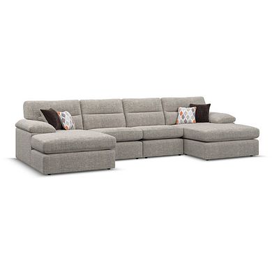 Morgan Modular 4 Seater U-Shape Chaise Sofa in Santos Mink with Orange and Beige Scatters - Group 17