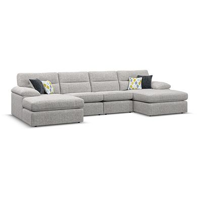 Morgan Modular 4 Seater U-Shape Chaise Sofa in Santos Silver with Green and Grey Scatters - Group 17