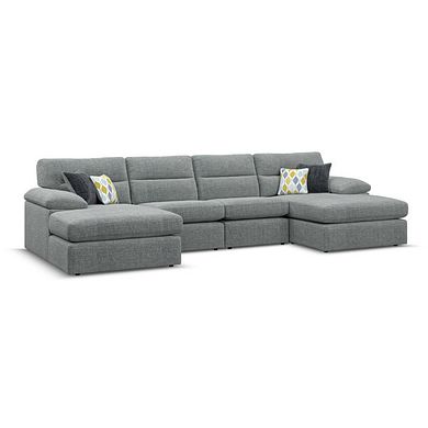 Morgan Modular 4 Seater U-Shape Chaise Sofa in Santos Steel with Green and Grey Scatters - Group 17