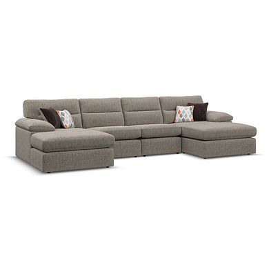 Morgan Modular 4 Seater U-Shape Chaise Sofa in Santos Taupe with Orange and Beige Scatters - Group 17
