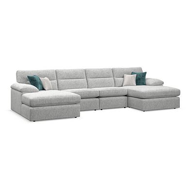 Morgan Modular 4 Seater U-Shape Chaise Sofa in Cupid Silver fabric - Group 17