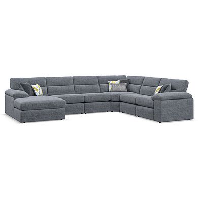 Morgan  Modular 6 Seater Left Hand Corner Sofa with Chaise in Santos Grey with Green and Grey Scatters - Group 18