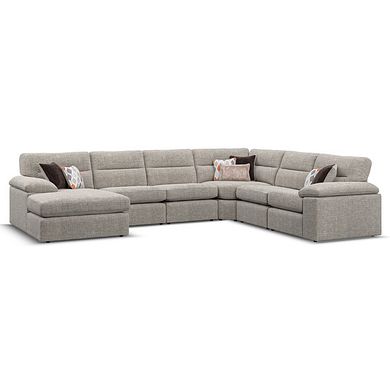 Morgan  Modular 6 Seater Left Hand Corner Sofa with Chaise in Santos Mink with Orange and Beige Scatters - Group 18