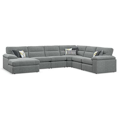 Morgan  Modular 6 Seater Left Hand Corner Sofa with Chaise in Santos Steel with Green and Grey Scatters - Group 18