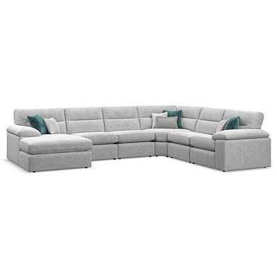 Morgan  Modular 6 Seater Left Hand Corner Sofa with Chaise in Cupid Silver fabric - Group 18
