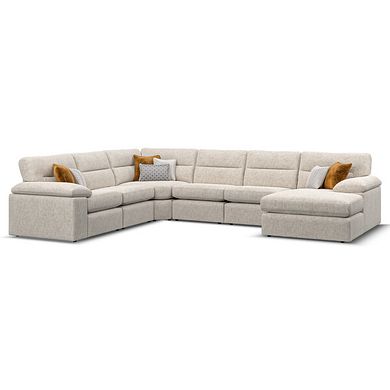 Morgan Modular 6 Seater Right Hand Corner Sofa with Chaise in Cupid Beige fabric - Group 19