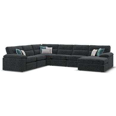 Morgan Modular 6 Seater Right Hand Corner Sofa with Chaise in Cupid Charcoal fabric - Group 19