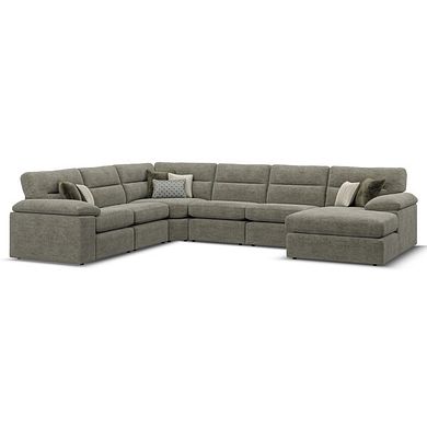 Morgan Modular 6 Seater Right Hand Corner Sofa with Chaise in Olive Green Fabric - Group 19