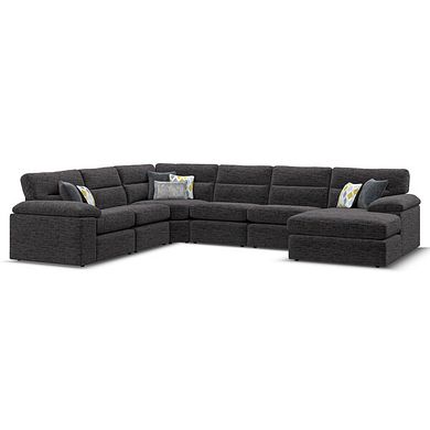 Morgan Modular 6 Seater Right Hand Corner Sofa with Chaise in Santos Black with Green and Grey Scatters - Group 19