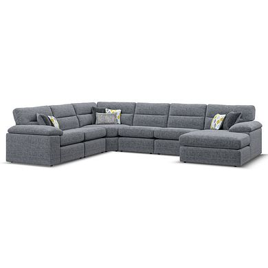 Morgan Modular 6 Seater Right Hand Corner Sofa with Chaise in Santos Grey with Green and Grey Scatters - Group 19