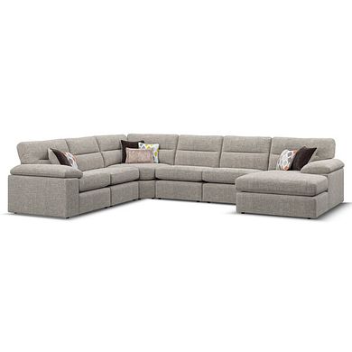 Morgan Modular 6 Seater Right Hand Corner Sofa with Chaise in Santos Mink with Orange and Beige Scatters - Group 19