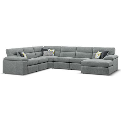 Morgan Modular 6 Seater Right Hand Corner Sofa with Chaise in Santos Steel with Green and Grey Scatters - Group 19