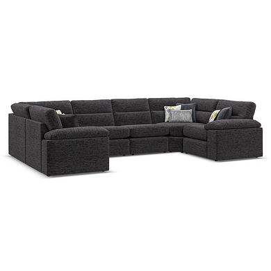 Morgan Small U-Shape Modular Corner Sofa in Santos Black with Green and Grey Scatters - Group 10