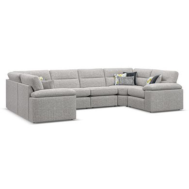 Morgan Small U-Shape Modular Corner Sofa in Santos Silver with Green and Grey Scatters - Group 10