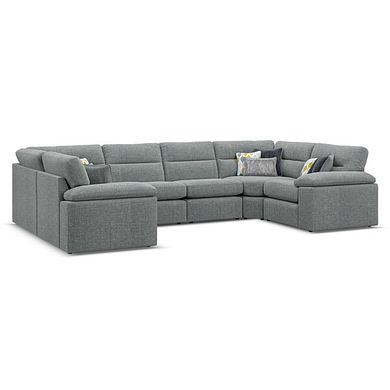 Morgan Small U-Shape Modular Corner Sofa in Santos Steel with Green and Grey Scatters - Group 10