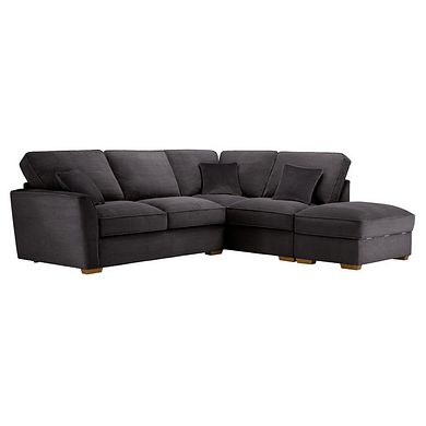 Nebraska Left Hand Corner High Back Sofa with Storage Footstool in Aero Charcoal with Grey Scatters