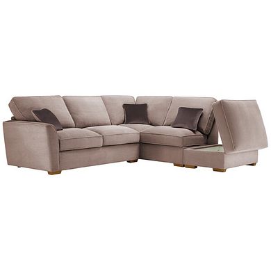 Nebraska Left Hand Corner High Back Sofa with Storage Footstool in Aero Fawn with Cedar Scatters