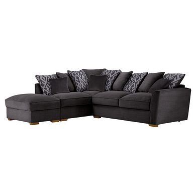 Nebraska Right Hand Corner Pillow Back Sofa with Storage Footstool in Aero Charcoal with Grey Scatters