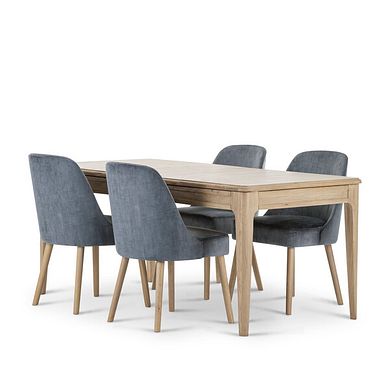 Newton Light Natural Solid Oak 5ft11" Extending Dining Table + 4 Bette Upholstered Chair with Oak Legs in Heritage Granite Velvet
