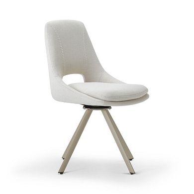 Nico Swivel Dining Chair in Cream Woven Fabric with Cappuccino Metal Legs