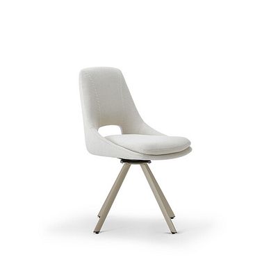 Nico Swivel Dining Chair in Cream Woven Fabric with Cappuccino Metal Legs