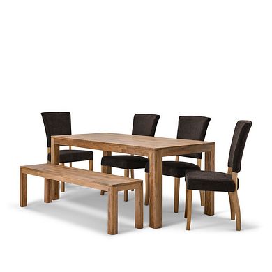 Noah Mango Dining Table And 4 Curve Back Plain Charcoal Fabric Chairs with 1 Noah Bench