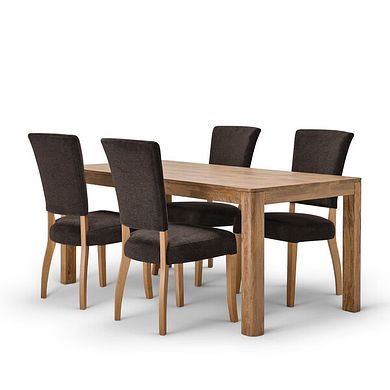 Noah Solid Mango Dining Table + 4 Upholstered Curve Back Plain Charcoal Fabric Chairs 
