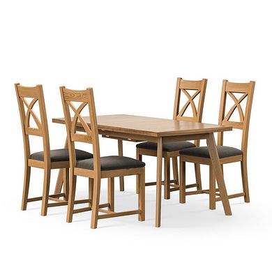 Oaklee Natural Oak Extendable Dining Table 160-210cm + 4 Cross Back Natural Solid Oak Chair with Verona Chocolate Fabric Seat