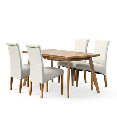 Oaklee Natural Oak Extendable Dining Table 160-210cm + 4 Scroll Back Chair in Conway Stone Fabric with Solid Oak Legs