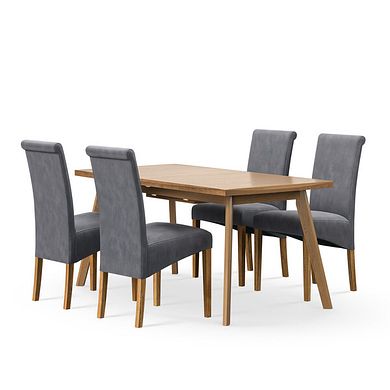 Oaklee Natural Oak Extendable Dining Table 160-210cm + 4 Scroll Back Chair in Dappled Silver Fabric with Solid Oak Legs