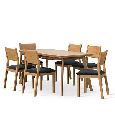 Oaklee Natural Oak Extendable Dining Table 160-210cm + 6 Ellison Natural Oak Chair with Verona Charcoal Fabric Seat