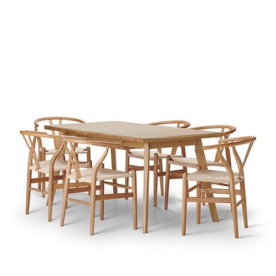 Oaklee Natural Oak Extendable Dining Table + 6 Lars Dining Chairs in Natural Oak with Natural Seat