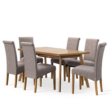 Oaklee Natural Oak Extendable Dining Table 160-210cm + 6 Scroll Back Chair in Dappled Beige Fabric with Solid Oak Legs