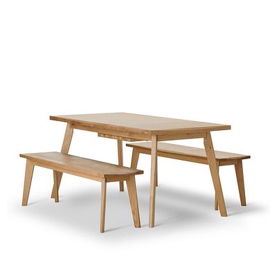 Oaklee Natural Oak Extending Dining Table + 2 Oaklee Solid Oak Benches